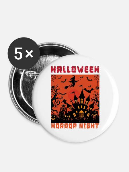 Halloween Horror Nacht - Buttons groß 56 mm (5er Pack) - Weiß