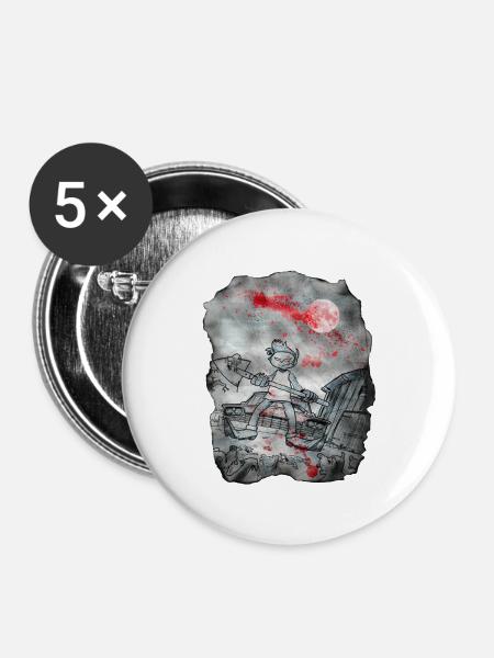 Katzen-Zombie-Killer - Buttons groß 56 mm (5er Pack) - Weiß