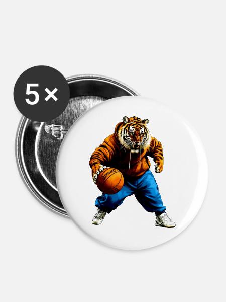 Tiger Basketball - Buttons groß 56 mm (5er Pack) - Weiß