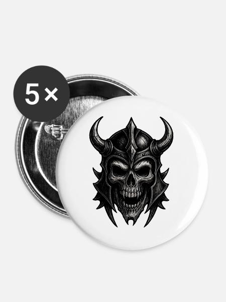 Detaillierter Skull mit Kriegerhelm - Buttons groß 56 mm (5er Pack) - Weiß