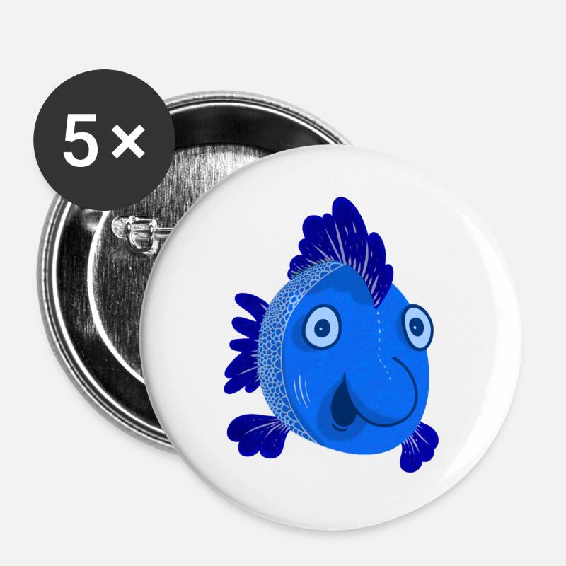 Blue Fish - Buttons groß 56 mm (5er Pack) - Weiß