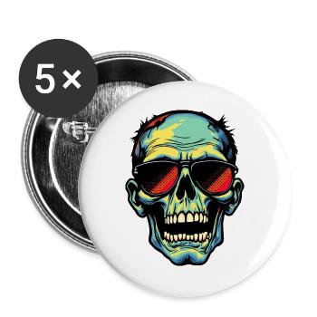Crâne de zombie coloré avec des lunettes de soleil - Lot de 5 grands badges (56 mm) - blanc - Devant