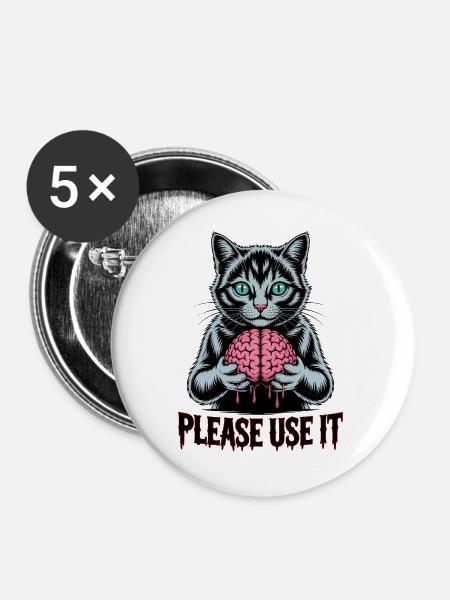 Zombie-Katze, bitte benutzen Sie sie - Buttons groß 56 mm (5er Pack) - Weiß