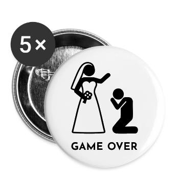 Hochzeit - Das Spiel ist vorbei - Buttons groß 56 mm (5er Pack) - Weiß - Vorne