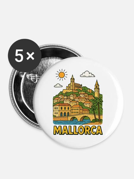 Farbige Stadtlandschaft von Mallorca - Buttons groß 56 mm (5er Pack) - Weiß
