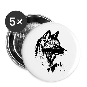 Wolf Face Forest Silhouette - Buttons large 2.2''/56 mm (5-pack) - white - Front
