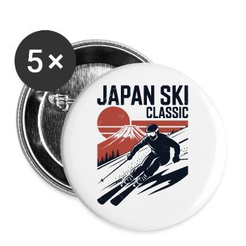 Japan Ski Classic Retro Design - Buttons large 2.2''/56 mm (5-pack) - white - Front