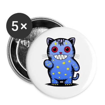 Verspielter blauer Katzen-Charakter mit Sternen - Buttons groß 56 mm (5er Pack) - Weiß - Vorne