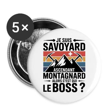 Savoyer Montagnard T-Shirt – Wer ist der Bauch - Buttons groß 56 mm (5er Pack) - Weiß - Vorne