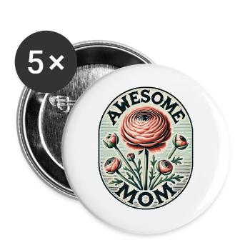 Awesome Mom - Buttons large 2.2''/56 mm (5-pack) - white - Front
