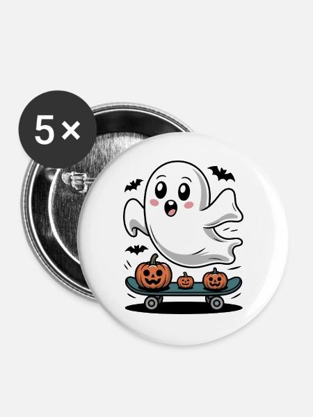 Gespenst auf Halloween-Skateboard - Buttons groß 56 mm (5er Pack) - Weiß