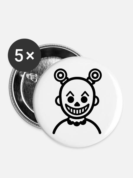 Clown Comic - Buttons groß 56 mm (5er Pack) - Weiß