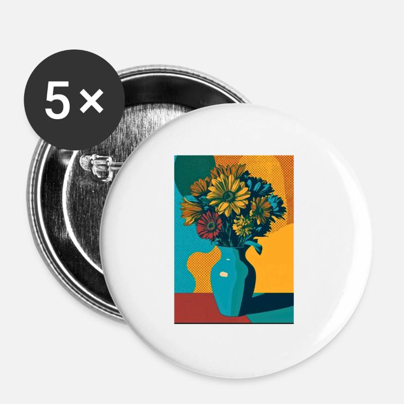 Pop Art Flowers on Blue Vase - Buttons large 2.2''/56 mm (5-pack) - white