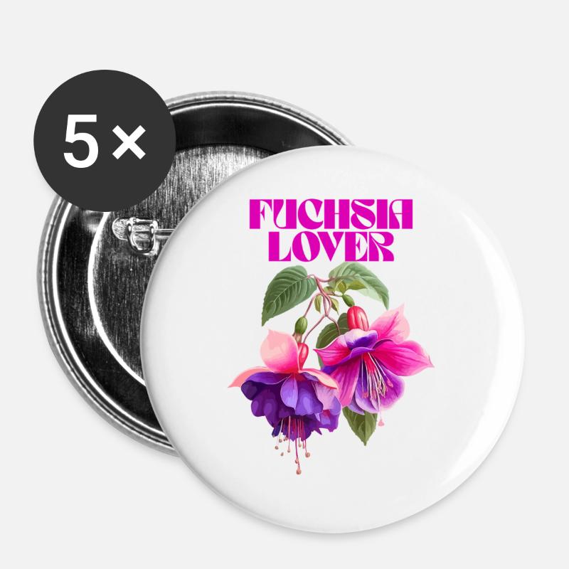 Fuchsia Lover Botanical Illustration - Buttons large 2.2''/56 mm (5-pack) - white