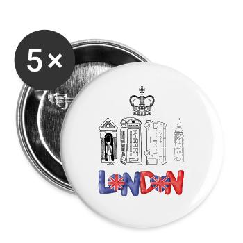 Drapeau London Love Heart - Lot de 5 grands badges (56 mm) - blanc - Devant