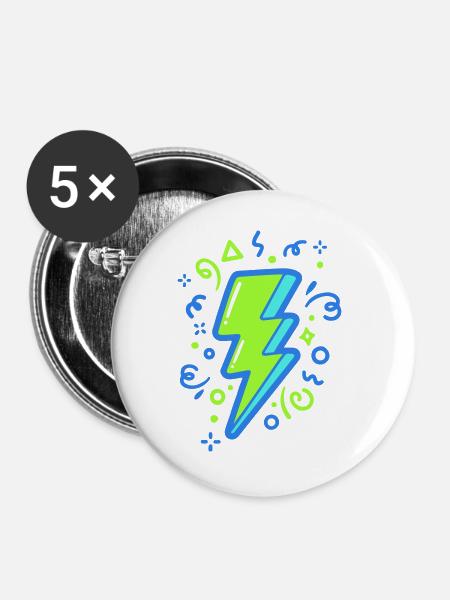 Energiestrahl mit Neonfarben - Buttons groß 56 mm (5er Pack) - Weiß