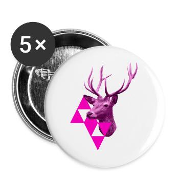 pinker Hirsch - Buttons groß 56 mm (5er Pack) - Weiß - Vorne