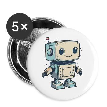 Niedlicher Retro-Roboter Druck - Buttons groß 56 mm (5er Pack) - Weiß - Vorne