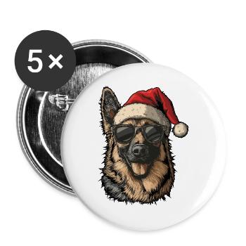 Cooler Deutscher Schäferhund mit Weihnachtsmütze - Buttons groß 56 mm (5er Pack) - Weiß - Vorne