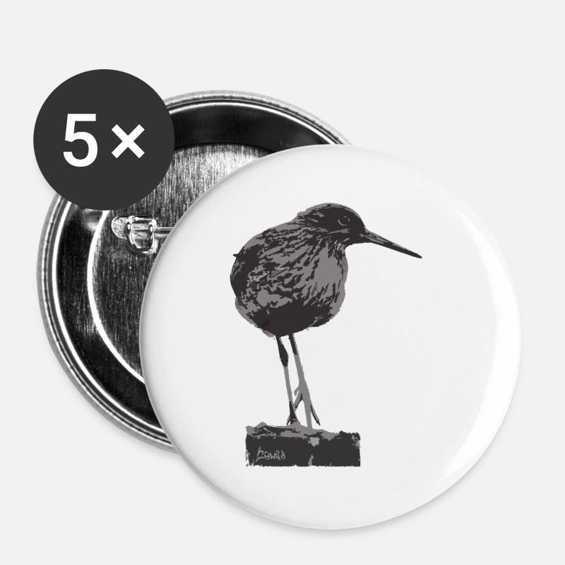 Rotschenkel - Monochrome Vogel Silhouette - Buttons groß 56 mm (5er Pack) - Weiß
