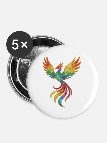 Regenbogen Phönix Funkenpracht - Buttons groß 56 mm (5er Pack) - Weiß