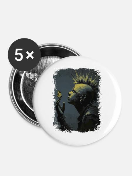 Punkrocker beobachtet Schmetterling - Buttons groß 56 mm (5er Pack) - Weiß