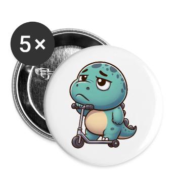mignon Dino Trex scooter dessin animé ennui - Lot de 5 grands badges (56 mm) - blanc - Devant