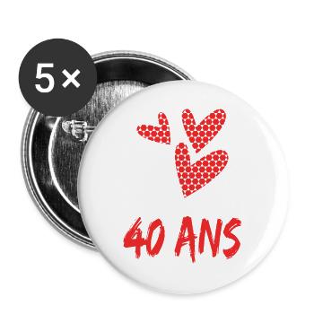 40. 40 ANS. 40e ANNIVERSAIRE. ANNIVERSAIRE 40 ANS. - Lot de 5 grands badges (56 mm) - blanc - Devant