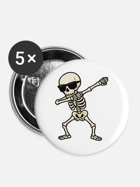 Skelett Dab mit Sonnenbrille - Buttons groß 56 mm (5er Pack) - Weiß