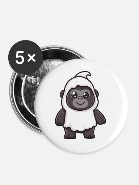 Gorilla Halloween Geist - Buttons groß 56 mm (5er Pack) - Weiß
