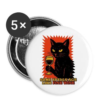 Motif drôle d’Halloween avec chat noir - Lot de 5 grands badges (56 mm) - blanc - Devant