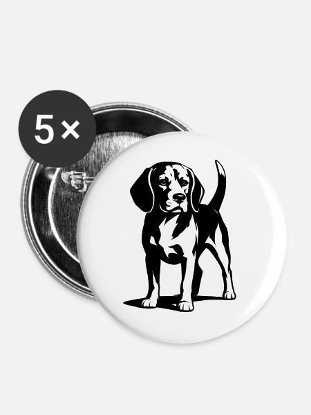 Minimalistische Beagle-Hundelinie - Buttons groß 56 mm (5er Pack) - Weiß