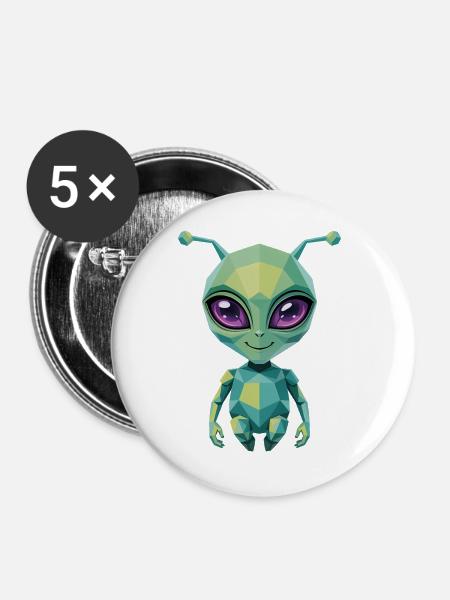 Alien - Cooles Low-Poly-Logo - Buttons groß 56 mm (5er Pack) - Weiß