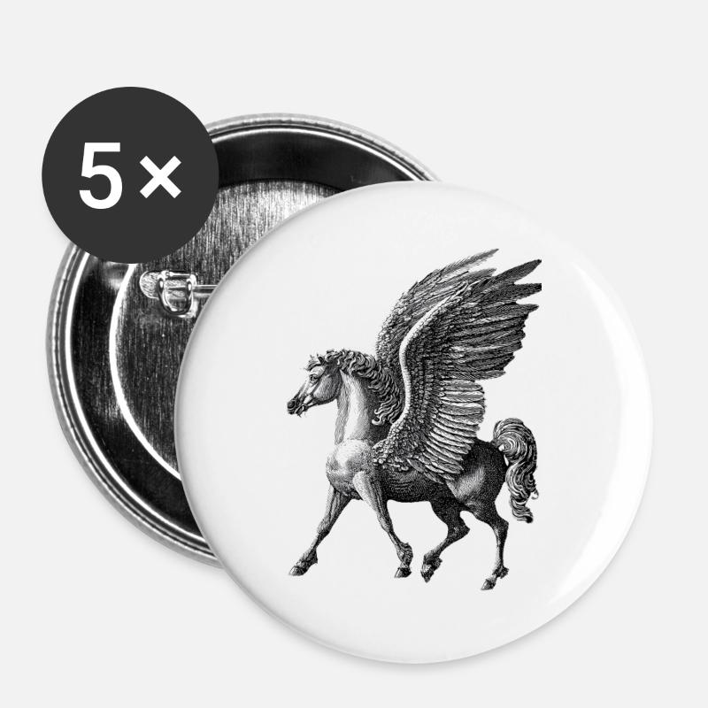 Winged Pegasus – Mythological Engraving - Buttons large 2.2''/56 mm (5-pack) - white