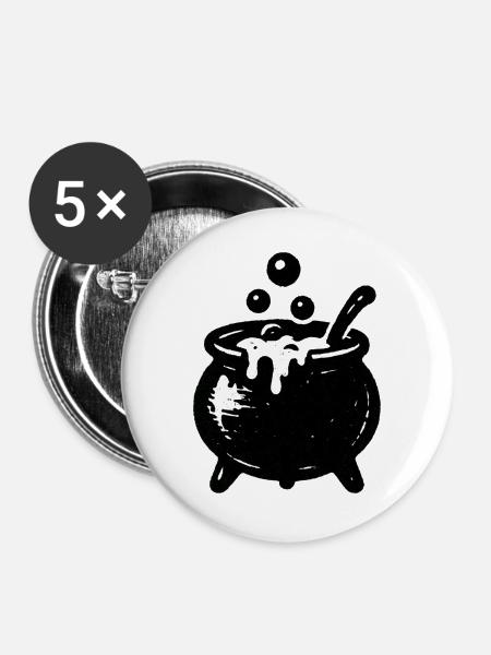 Hexenkessel Blubberzauber - Buttons groß 56 mm (5er Pack) - Weiß
