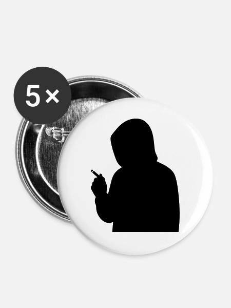 Silhouette mit Hoodie und Zigarette - Buttons groß 56 mm (5er Pack) - Weiß