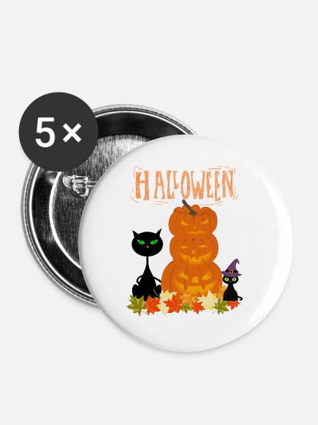 Halloween Stack Pumpkins Cat - Buttons groß 56 mm (5er Pack) - Weiß
