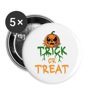 Halloween Trick or Treat Kürbis Spruch Horror - Buttons groß 56 mm (5er Pack) - Weiß - Vorne