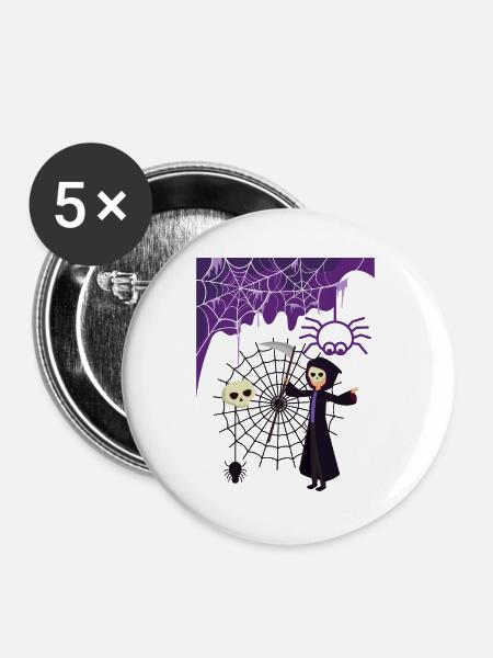 Grim Reaper im Spinnennetz - Buttons groß 56 mm (5er Pack) - Weiß