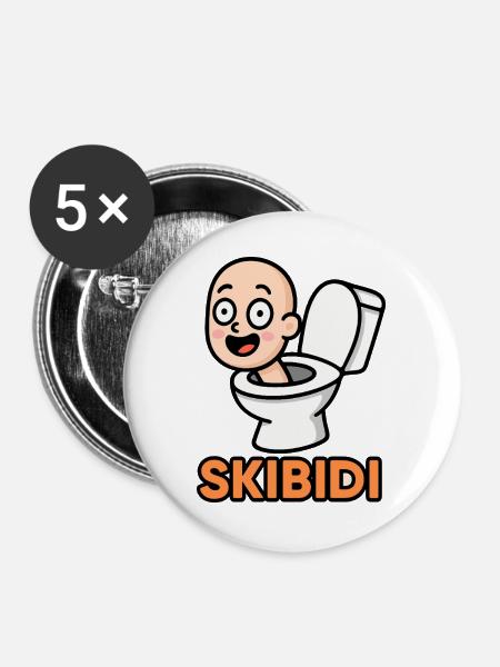 Skibidi Spaß - Buttons groß 56 mm (5er Pack) - Weiß