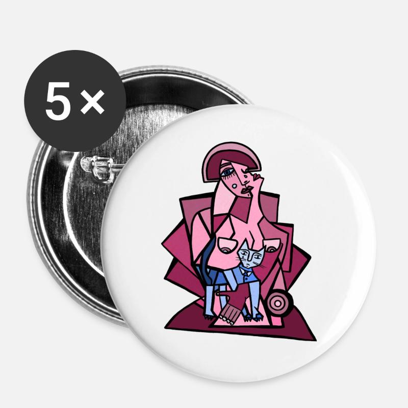 Me, Overthinking with My Cat - Buttons large 2.2''/56 mm (5-pack) - white