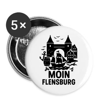 flensburg moin anker seefahrer - Buttons groß 56 mm (5er Pack) - Weiß - Vorne