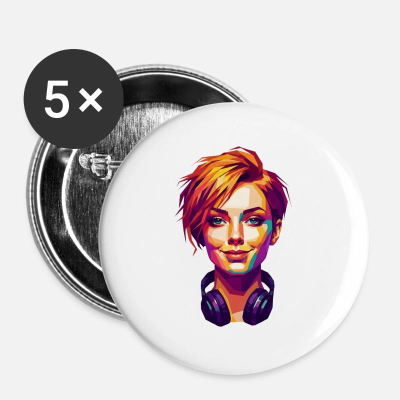 Colorful_Pop_Art_Portrait - Buttons large 2.2''/56 mm (5-pack) - white