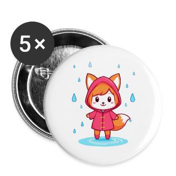 Little Chibi Fox in Raincoat - Buttons large 2.2''/56 mm (5-pack) - white - Front