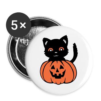 Halloween Chat Noir Citrouille Automne Effrayant Effrayant - Lot de 5 grands badges (56 mm) - blanc - Devant