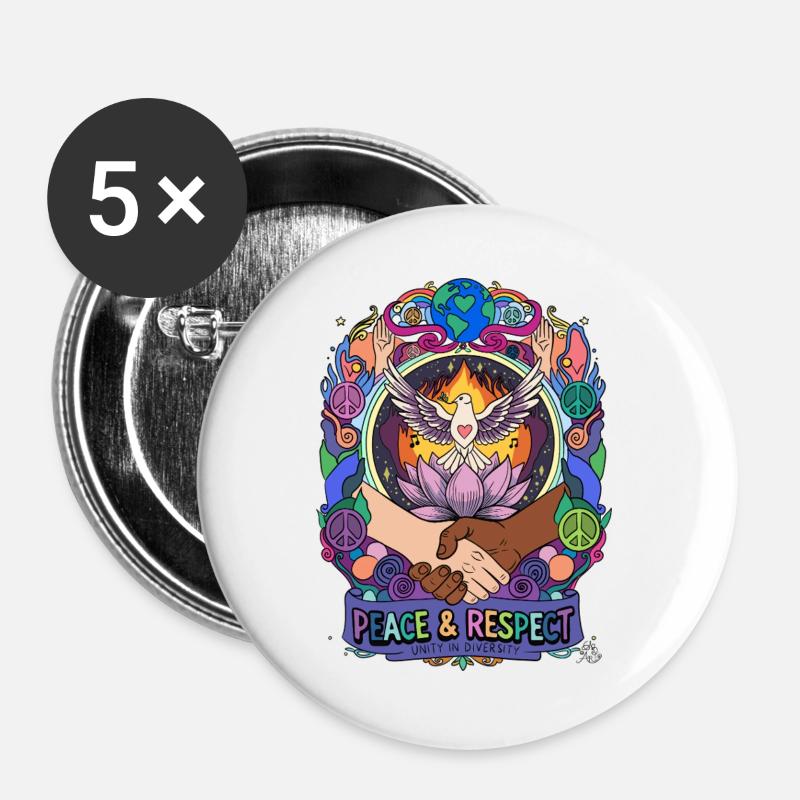 Peace and respect: unity in diversity - Buttons large 2.2''/56 mm (5-pack) - white