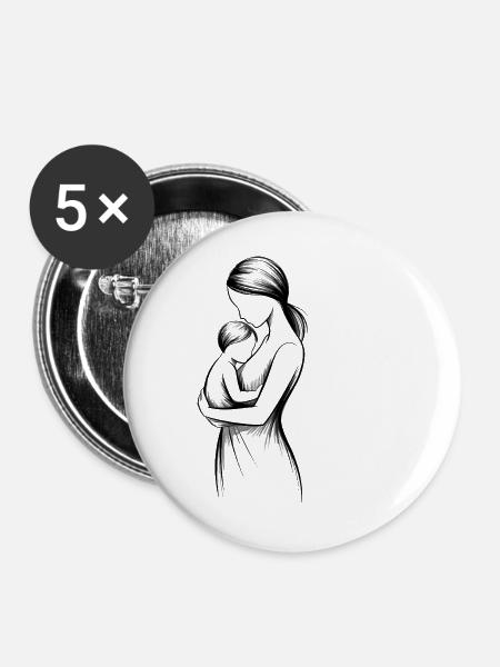 Schwarz-Weiß MutterKind Silhouette - Buttons groß 56 mm (5er Pack) - Weiß