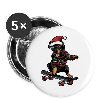 Dobermann Hund Weihnachten Lustig - Buttons groß 56 mm (5er Pack) - Weiß - Vorne