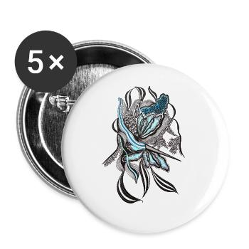 Indigo Blütenlinie Design - Buttons groß 56 mm (5er Pack) - Weiß - Vorne