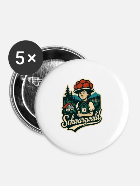 Schwarzwald Heimat Illustration mit Bollenht - Buttons groß 56 mm (5er Pack) - Weiß